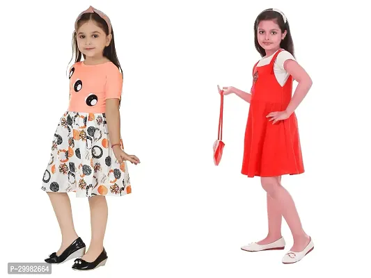 Stylish Multicoloured Crepe Dress For Girls Pack Of 2-thumb2