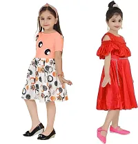 Stylish Multicoloured Crepe Dress For Girls Pack Of 2-thumb1