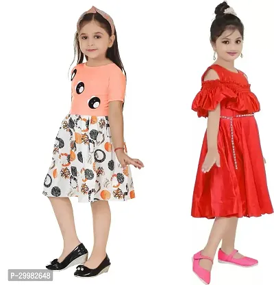 Stylish Multicoloured Crepe Dress For Girls Pack Of 2-thumb2