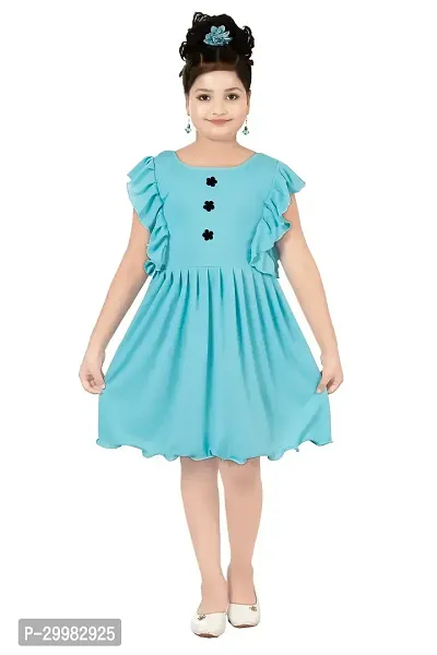 Stylish Blue Crepe Dress For Girls-thumb0