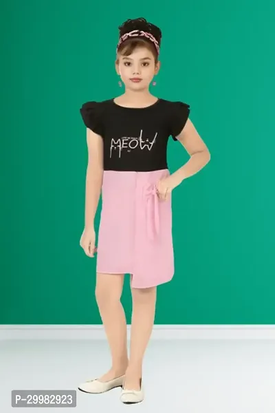 Stylish Pink Crepe Dress For Girls-thumb0