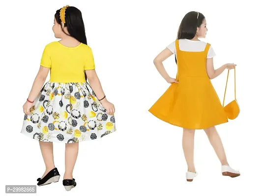 Stylish Yellow Crepe Dress For Girls Pack Of 2-thumb3