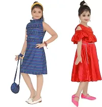 Stylish Multicoloured Crepe Dress For Girls Pack Of 2-thumb1