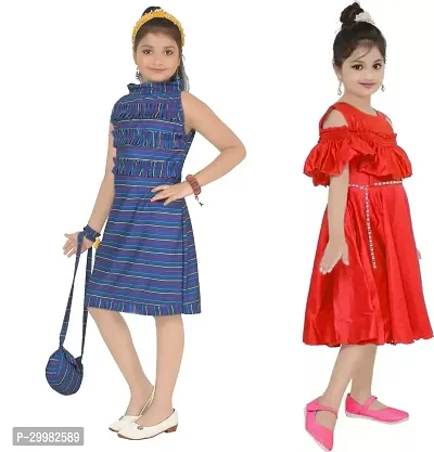 Stylish Multicoloured Crepe Dress For Girls Pack Of 2-thumb2