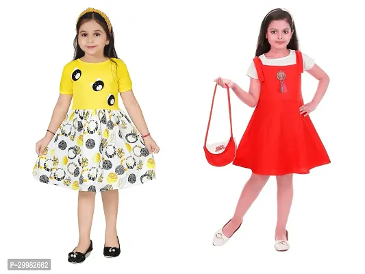 Stylish Multicoloured Crepe Dress For Girls Pack Of 2