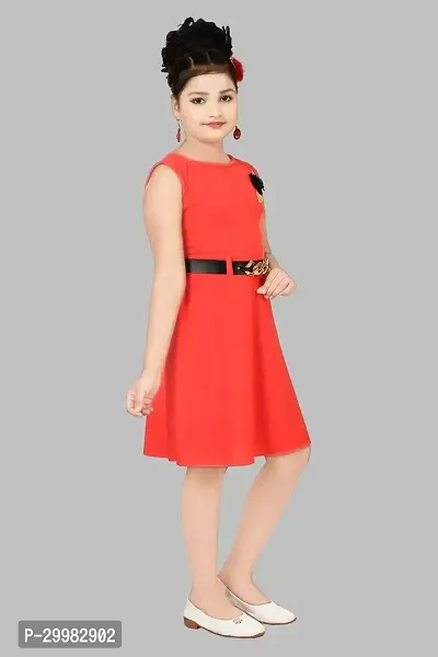 Stylish Red Crepe Dress For Girls-thumb3