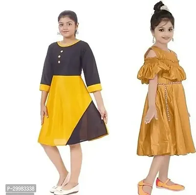 Stylish Multicoloured Crepe Dress For Girls Pack Of 2-thumb2