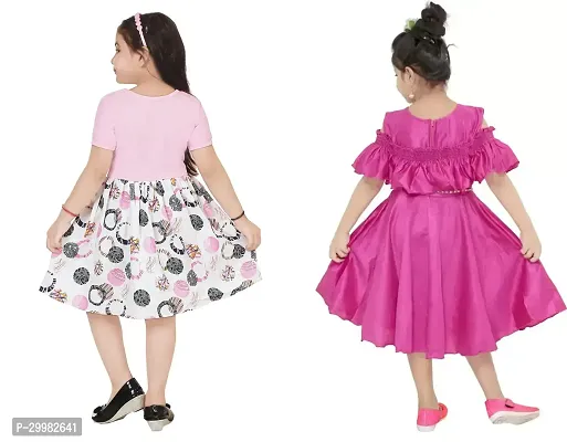 Stylish Pink Crepe Dress For Girls Pack Of 2-thumb4