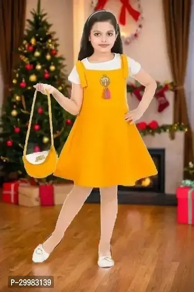 Stylish Yellow Cotton Blend Dress For Girls-thumb0