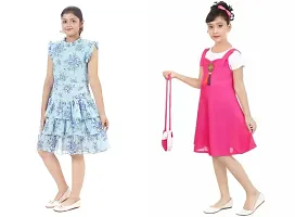 Stylish Multicoloured Crepe Dress For Girls Pack Of 2-thumb1