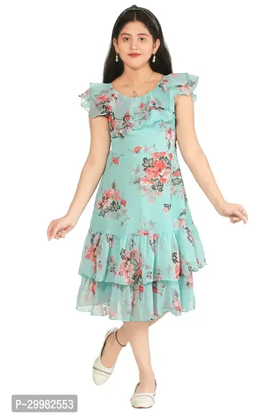 Stylish Turquoise Georgette Dress For Girls