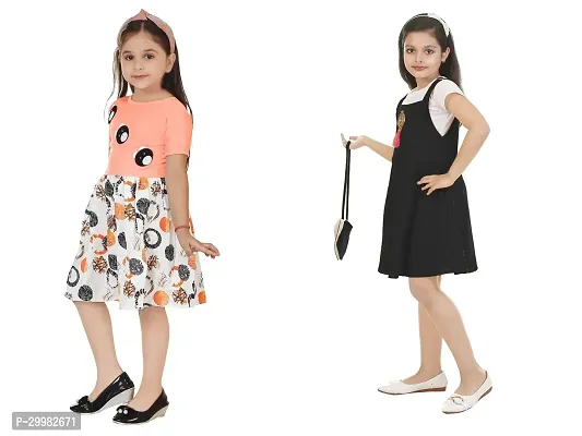 Stylish Multicoloured Crepe Dress For Girls Pack Of 2-thumb2