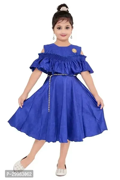 Stylish Blue Crepe Dress For Girls-thumb0