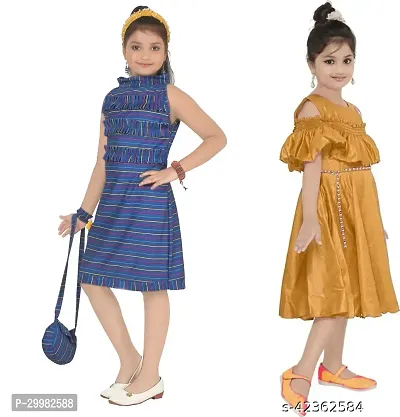 Stylish Multicoloured Crepe Dress For Girls Pack Of 2-thumb2