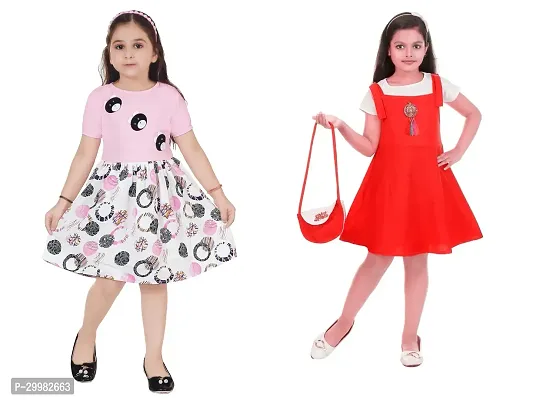 Stylish Multicoloured Crepe Dress For Girls Pack Of 2