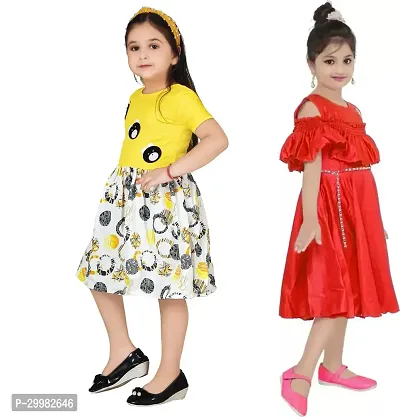 Stylish Multicoloured Crepe Dress For Girls Pack Of 2-thumb2