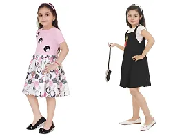 Stylish Multicoloured Crepe Dress For Girls Pack Of 2-thumb1