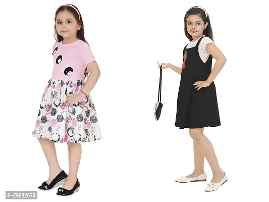 Stylish Multicoloured Crepe Dress For Girls Pack Of 2-thumb2