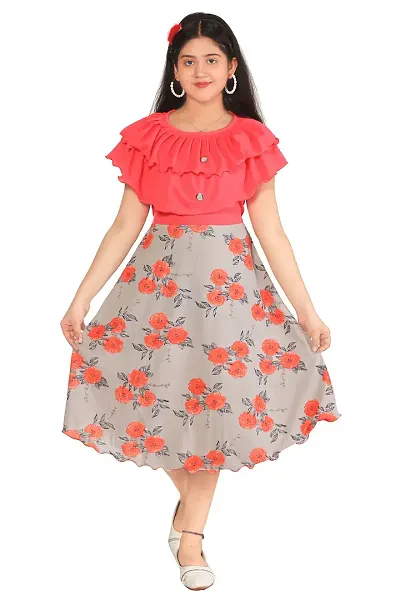 Girls Floral Printed Georgette Frock