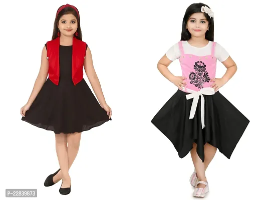 Stylish Fancy Designer Crepe Frocks Dress For Girls Pack Of 2-thumb0