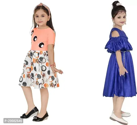 Stylish Multicoloured Crepe Dress For Girls Pack Of 2-thumb2