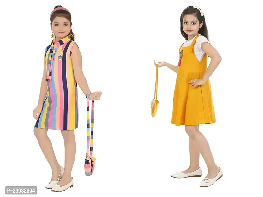 Stylish Multicoloured Crepe Dress For Girls Pack Of 2-thumb2