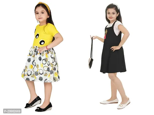 Stylish Multicoloured Crepe Dress For Girls Pack Of 2-thumb2