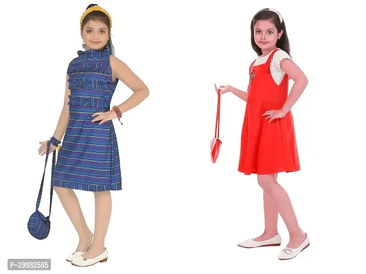 Stylish Multicoloured Crepe Dress For Girls Pack Of 2-thumb2