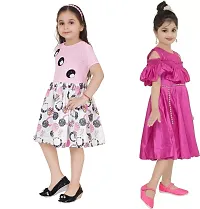 Stylish Pink Crepe Dress For Girls Pack Of 2-thumb1