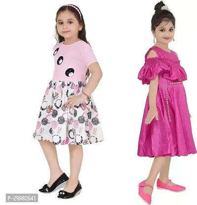 Stylish Pink Crepe Dress For Girls Pack Of 2-thumb2