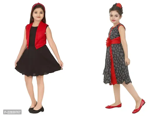 Stylish Fancy Designer Crepe Frocks Dress For Girls Pack Of 2-thumb2