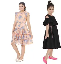 Stylish Multicoloured Crepe Dress For Girls Pack Of 2-thumb1