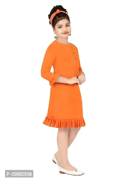 Stylish Orange Crepe Dress For Girls-thumb2