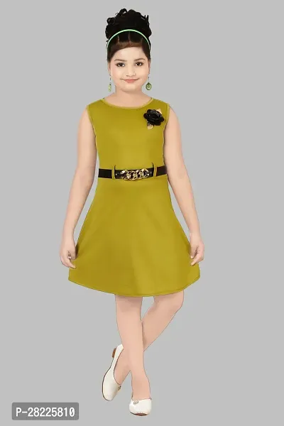 Stylish Green Crepe Fit And Flare Dress For Girl-thumb5