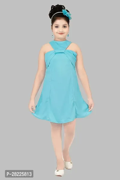 Stylish Blue Crepe Fit And Flare Dress For Girl-thumb4