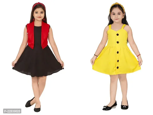 Stylish Fancy Designer Crepe Frocks Dress For Girls Pack Of 2-thumb0