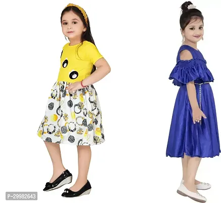 Stylish Multicoloured Crepe Dress For Girls Pack Of 2-thumb2