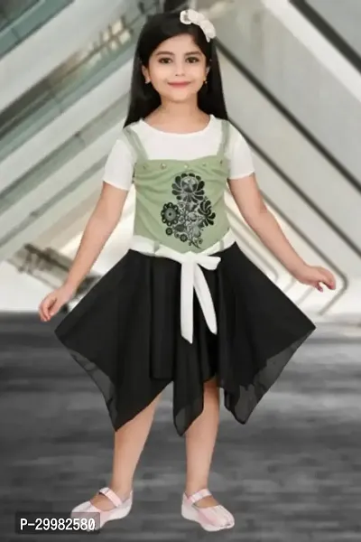 Stylish Green Cotton Blend Dress For Girls-thumb0