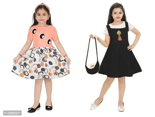 Stylish Multicoloured Crepe Dress For Girls Pack Of 2