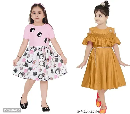 Stylish Multicoloured Crepe Dress For Girls Pack Of 2-thumb0