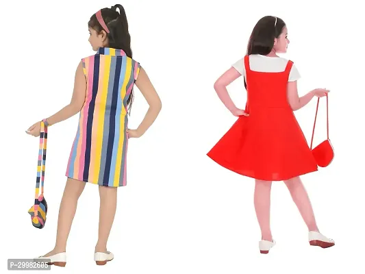 Stylish Multicoloured Crepe Dress For Girls Pack Of 2-thumb3