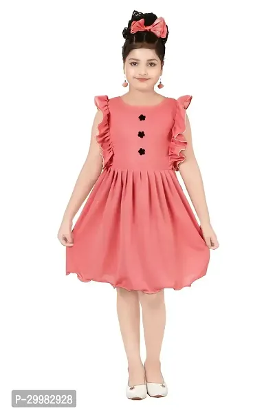 Stylish Peach Crepe Dress For Girls-thumb0