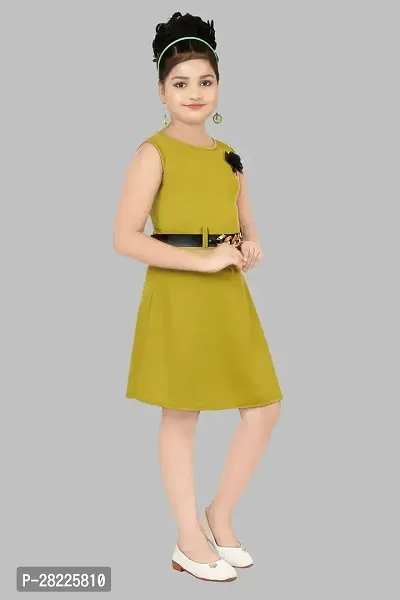 Stylish Green Crepe Fit And Flare Dress For Girl-thumb4