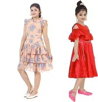 Stylish Multicoloured Crepe Dress For Girls Pack Of 2-thumb1