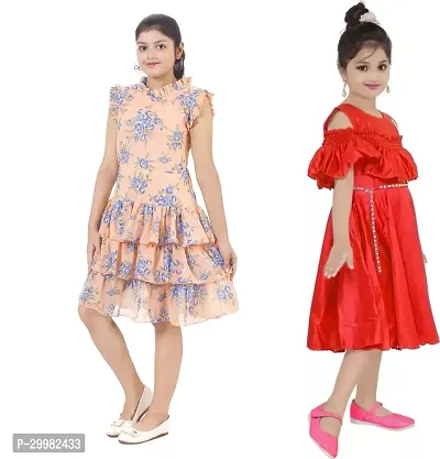 Stylish Multicoloured Crepe Dress For Girls Pack Of 2-thumb2