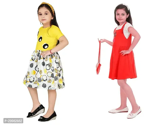 Stylish Multicoloured Crepe Dress For Girls Pack Of 2-thumb2