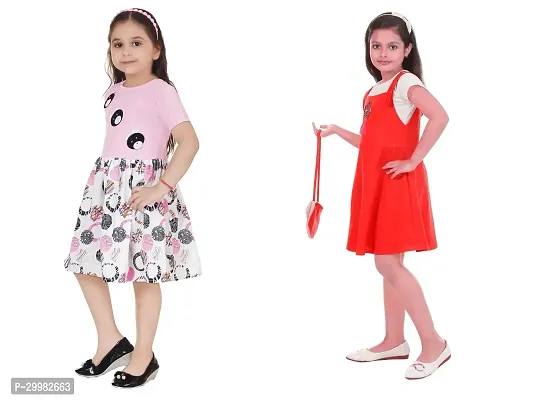 Stylish Multicoloured Crepe Dress For Girls Pack Of 2-thumb2