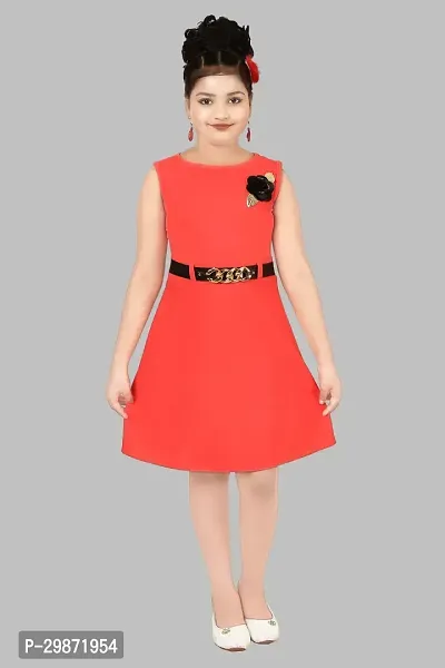 Stylish Red Cotton Blend Dress For Girls-thumb0