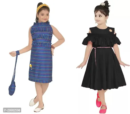 Stylish Multicoloured Crepe Dress For Girls Pack Of 2-thumb0