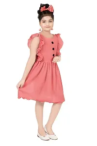 Stylish Peach Crepe Dress For Girls-thumb1